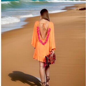 SUNDRESS Indiana Basic Dress Frill  Tassel Orange Oversized Ruffled Dress S